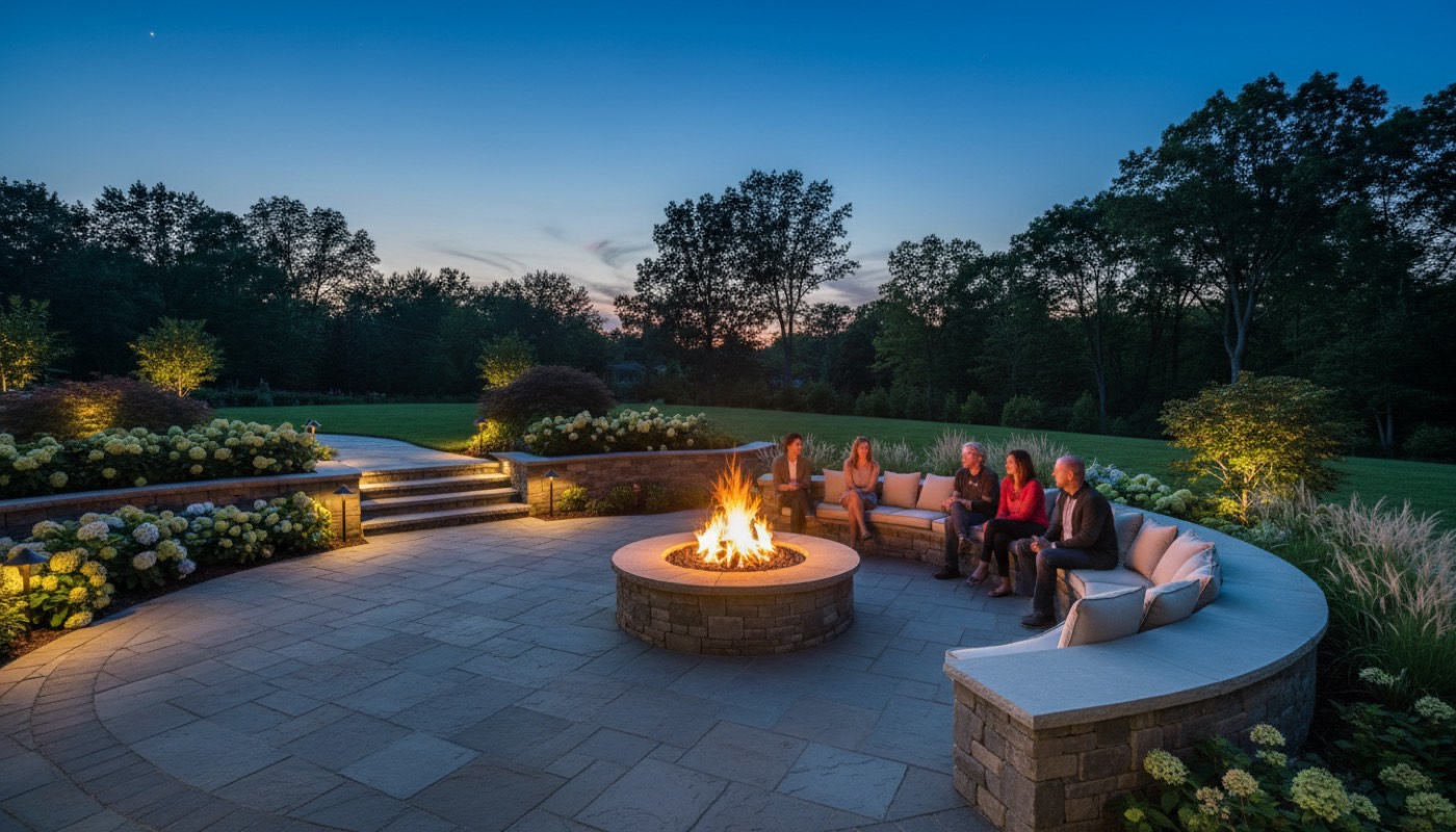 Paver patio at dusk